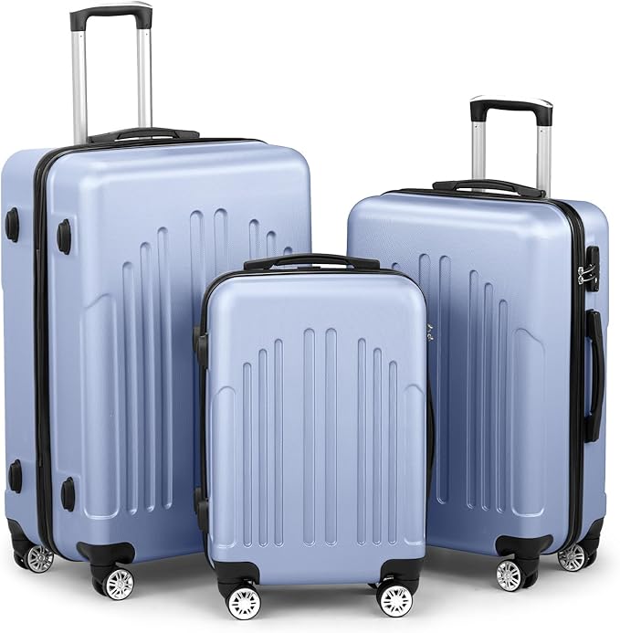 Karl home Luggage Sets 3 Piece, ABS Hardside Suitcase Set with Double Spinner Wheels & TSA Lock for Travel Business, 3-Piece Set (20/24/28), Sea Blue