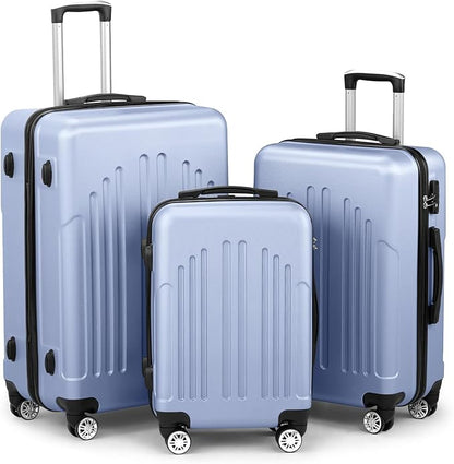 Karl home Luggage Sets 3 Piece, ABS Hardside Suitcase Set with Double Spinner Wheels & TSA Lock for Travel Business, 3-Piece Set (20/24/28), Sea Blue