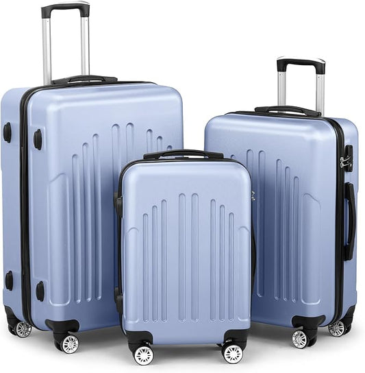 Karl home Luggage Sets 3 Piece, ABS Hardside Suitcase Set with Double Spinner Wheels & TSA Lock for Travel Business, 3-Piece Set (20/24/28), Sea Blue