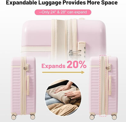 Merax Luggage Sets 5 Piece,Hardshell Expandable Suitcase with Spinner Wheels and Travel Bags,Lightweight Carry on Luggage,20/24/28IN,Pink