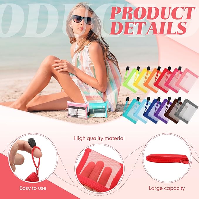 Jexine 24 Pcs Mini Zipper Mesh Bags Lipstick Cosmetic Accessories Organizer Nylon Makeup Zipper Pouch Small Cosmetic Bag for Purse Beauty Mesh Travel Pouch for Women(4 x 3 Inch,Bright Color)
