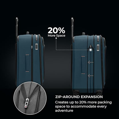 Briggs & Riley 26" Medium Expandable Spinner - Checked Luggage for Travel, Suitcases with Wheels, Softside Rolling Bag for Men & Women - ZDX Collection, Ocean
