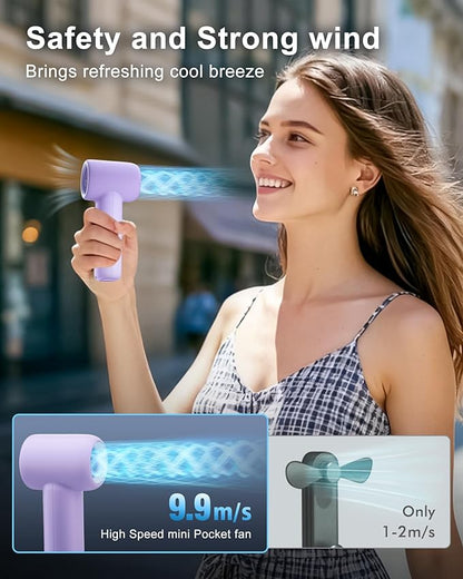 WHATOOK Mini Pocket Fan Portable Handheld Fans,3000mah Small Rechargeable Turbo Personal Fan Travel Essential Outdoor Activities Beach Vacations Camping Gifts for Women face makeup skincare（Purple）