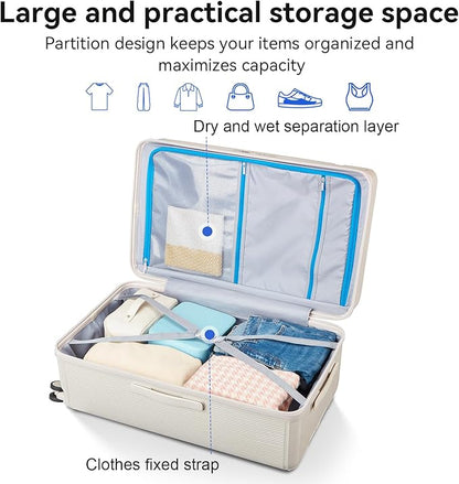 Travel Luggage Sets 3 Piece with Spinner Wheels, PC Hardside Suitcase Set for Family Trips with Cup and Phone Holder, Beige