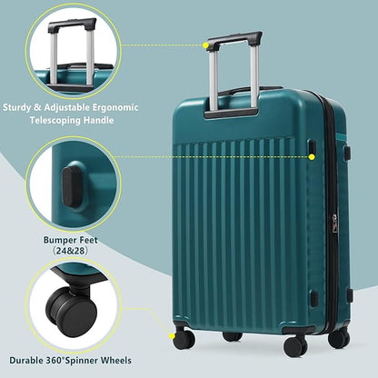 Merax Luggage Sets 3 Piece,Front Open Hardshell Expandable Suitcase with Spinner Wheels and Duffel Bags,Lightweight Carry on Luggage with USB Port,20/24IN,Dark Green