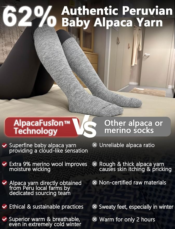 Alpaca Wool Heavyweight 15-25 mmHg Knee High Compression Support Socks Thick Winter Thermal Warm Soft Travel Flying