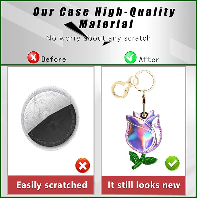 Leather Keychain Holder Case Compatible with AirTag,Cute Protective Shiny Charm Cover with Keyring,Anti-Scratch Finder GPS Tracker Case for Wallet Keys,bag,pets(Pink Rose)