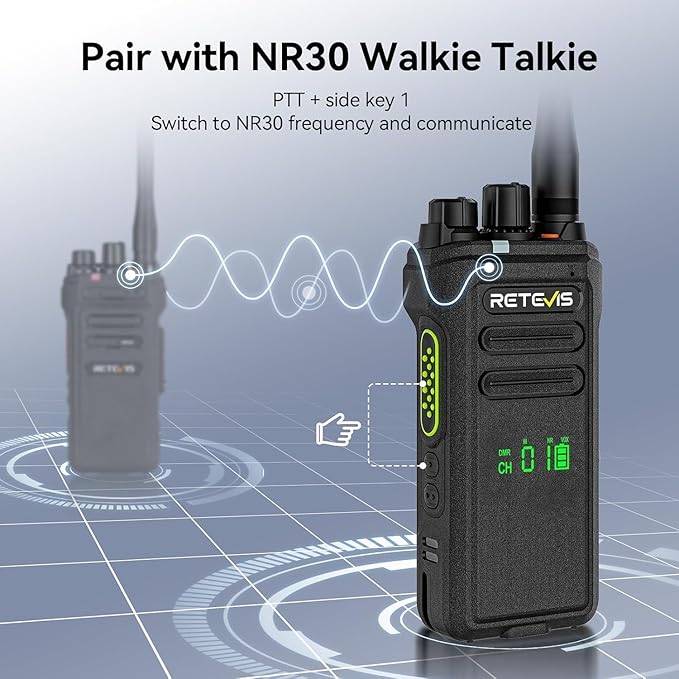 Retevis NR30D DMR Two Way Radios Long Range,Noise Canceling,IP67 Waterproof,TDMA,AES256,15-Hour Battery Life,Compatible with Motorola CP100D,Professional Digital Walkie Talkies for Industrial(2 Pack)