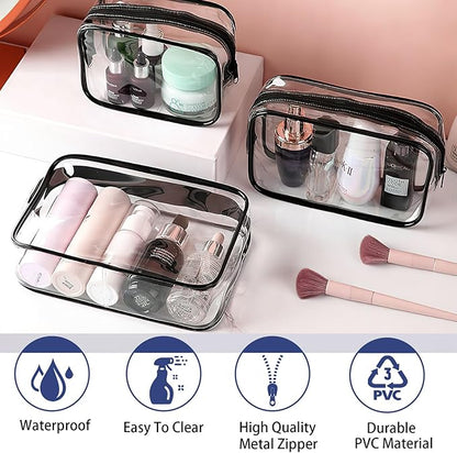 6 Pieces Clear Cosmetics Bag Bulk, TSA Approved Toiletry Bag for Travel, PVC Zippered Clear Pouch Cosmetic Makeup Bag Waterproof Vinyl Plastic Organizer Case for Vacation Bathroom (Large)