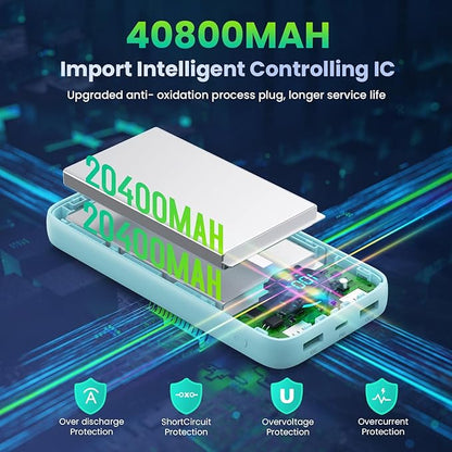 Portable Charger 40,800mAh Power Bank,25W PD QC 4.0 Fast Charging Portable Phone Charger with Built-in Cables,LCD Display USB C Travel Essentials Battery Pack for iPhone 17/16/15/14,Android Samsung