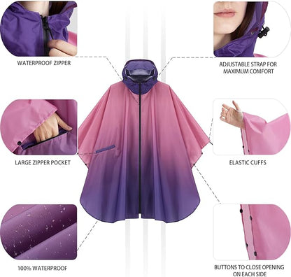Rain Poncho Jacket Coat Hooded Zipper Style for Women/Men/Adult with Pocket
