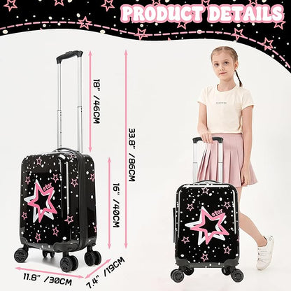 Kid's Luggage Set 2 Piece Suitcase Set Hardside Luggage with Spinner Wheels Girls Carry on Toddler Travel Rolling Suitcase with Neck Pillow Airline Approved