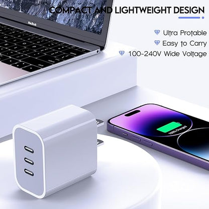 iPhone 16/17 Charger Block,USB C Charger [2 Pack] 35W 3-Port Wall Cube Fast Type C Charging Block PD Power Adapter for iPhone 17/17 Pro Max/16/16Pro/15/15Pro/14 Pro Max/13/12/11, iPad,Galaxy,Pixel 4/3