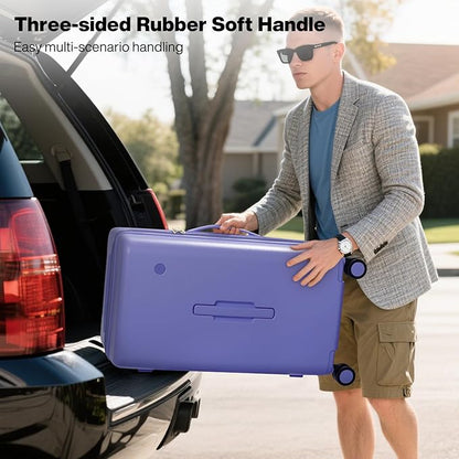 mixi 24'' Plus Trunk Luggage Medium Checked Luggage PC Hard Shell Rolling Travel Suitcases with Spinner Wheels & TSA Lock, Dreamy Purple