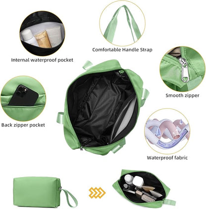 LARVENDER Luggage Sets 5 Piece with Duffel Bag Expandable(Only 28 inch) Hardside PP Carry On Luggage with 360° Spinner Wheels TSA Lock Luggage Sets for Women, Stone Green