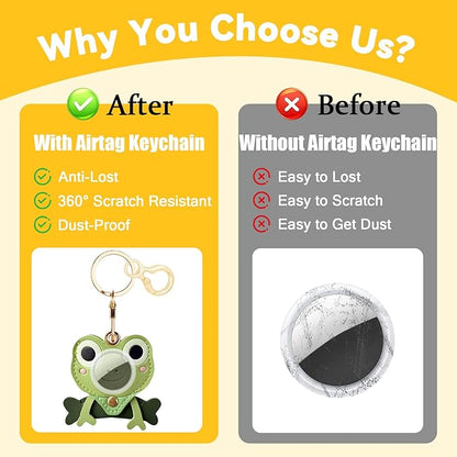 Leather Keychain for Airtag, Cute Protective Keychain Holder Compatible with Apple Air Tag,GPS Item Tracker Case Cover for Keys,Bags,Pets,Luggage(Frog)