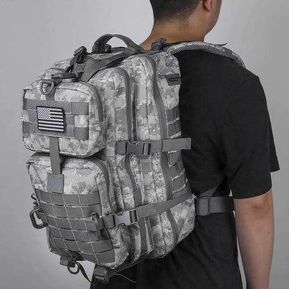 MOLLE Assault Backpack, Tactical Backpack Army Military Camping Rucksack, 3-Day Pack Travel Trip w/USA Flag Patch, D-Rings, ACU Camo