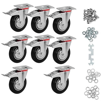 3 Inch Caster Wheels Set of 4, Heavy Duty Casters with Brake, Rubber Locking Casters for Cart, Workbench,Black (3" 4Pack with Brake, 8)