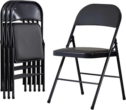 4 Pack Black Folding Chairs with Padded Cushion and Back, Portable Heavy Duty Metal Frame Commercial Seat with 330-LBS Capacity, Foldable Indoor Outdoor Chairs for Office Party Events Kitchen Dinning