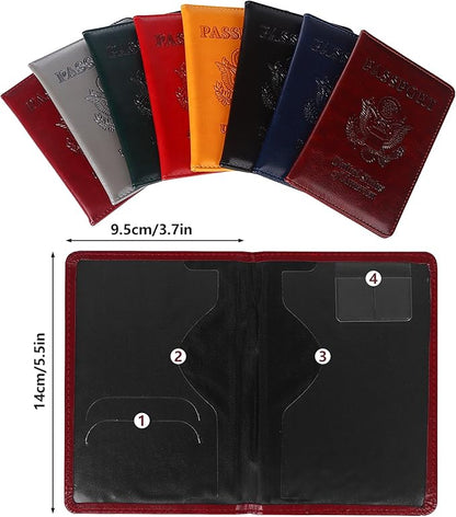 8 PCS Passport Holder Cover Combo Leather Passport Holder Combo with Vaccine Card Slot Passport Cover Passport Case Cover Protector PU Travel Documents Organizer for Women and Men Passport Wallet