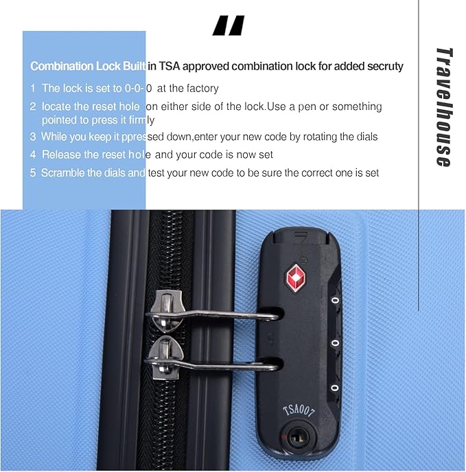 Travelhouse Luggage Sets Hardside Suitcases 24in/28in, Carry on 20in,3 Piece Set Travel Luggages Clearance with Double Spinner Wheels TSA Lock Lightweight (light blue)