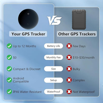 Mini GPS Tracker for Vehicles, Cars, Kids, Pets – Location Tracking Device with Long Battery, Portable Personal GPS Tracker, No Monthly Fee, Compatible with Android (Android Black)