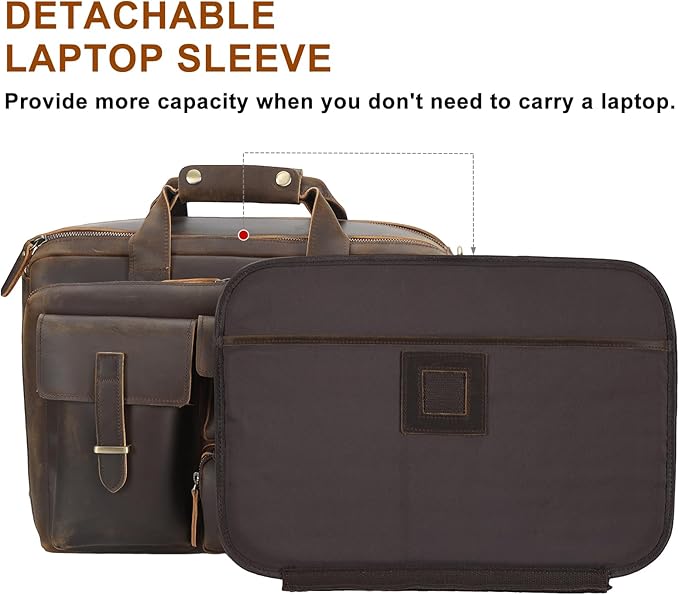 TIDING Full Grain Leather Briefcase For Men 17 Inch Laptop Case Business Travel Office Messenger Shoulder Bag