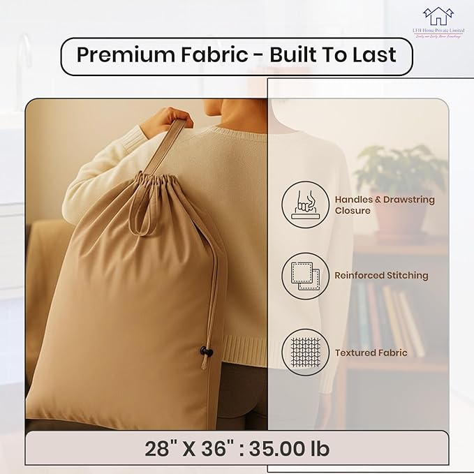 LFH Home Cotton Canvas Large Laundry Bag with Handle, Heavy Duty Drawstring Closure Washable Laundry Bags, School Travel, Home, Hotel, College Dorm, Organizer Sack, Toys Clothes 28x36-Beige