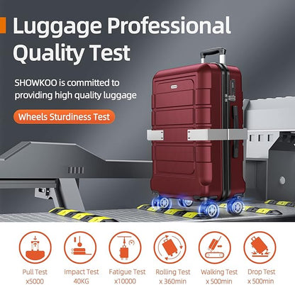 SHOWKOO Luggage Sets Expandable PC+ABS Durable Suitcase Double Wheels TSA Lock 5pcs Wine Red