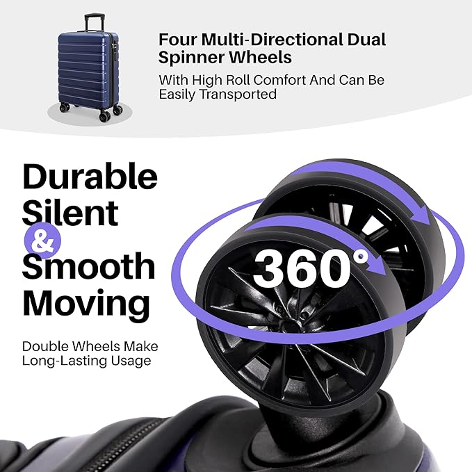 AnyZip Carry On Luggage 21" Hardside PC ABS Lightweight USB Suitcase with Wheels TSA Lock for kids DarkBlue