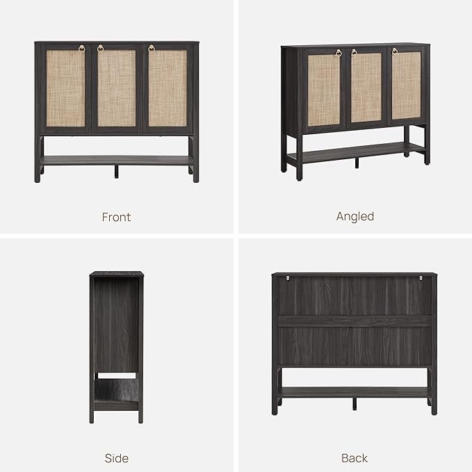 SICOTAS Farmhouse Shoe Cabinet with Storage - 2 Pieces Large Rattan Shoe Organizer with Adjustable Shelves & 3 Doors, Boho Shoe Rack Cabinet for Entryway, Hallway, Living Room (Obsidian)