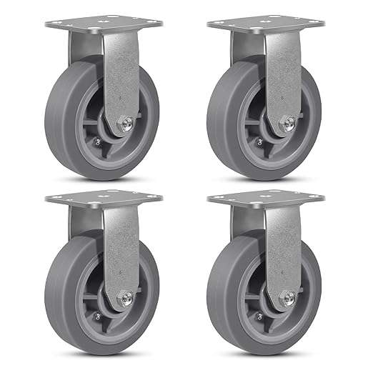 6"x2" Rubber Wheels (Flat Tread)- Heavy Duty Casters, Industrial Caster Wheels- Set of 4 with up to 4000 LB Capacity- Use for Dollies, Workbench(4 Rigid)