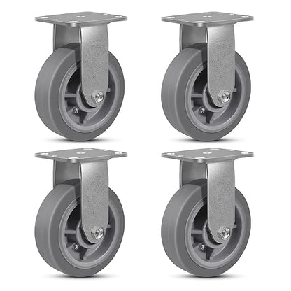 6"x2" Rubber Wheels (Flat Tread)- Heavy Duty Casters, Industrial Caster Wheels- Set of 4 with up to 4000 LB Capacity- Use for Dollies, Workbench(4 Rigid)