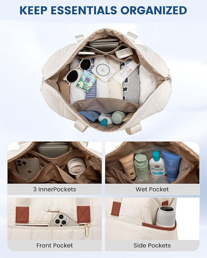LOVEVOOK Puffer Travel Duffle Bag, Weekender Bags For Women with Shoe Compartment, Carry On Duffel Bags,Hospital Bag for Labor and Delivery