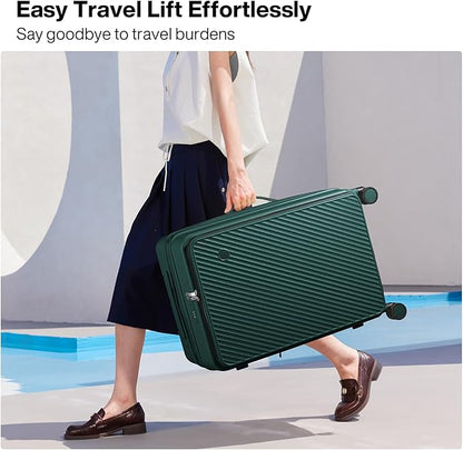 mixi 24 Inch Large Expandable Checked Luggage PC Hard Shell Suitcase Top Opening Rolling Travel Suitcases with Spinner Wheels & TSA Lock, Blackish Green