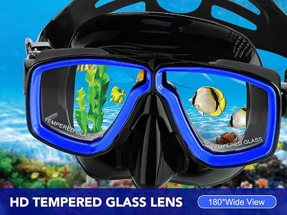 Snorkeling Gear for Adults with Fins Scuba Diving Gear Adult Professional Travel Snorkel Sets with Flippers,Anti-Fog Anti-Leak Diving Mask