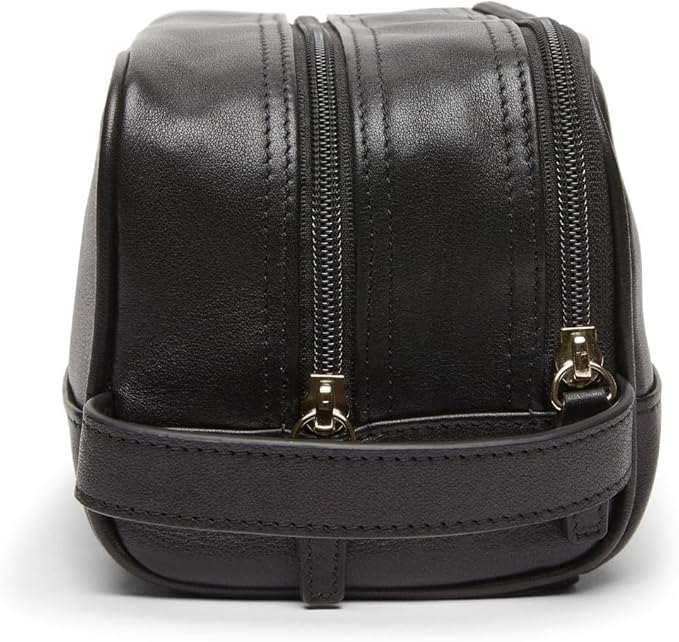 Leatherology Black Onyx Leather Toiletry Bag – Small Double Zip Dopp Kit – Full Grain Leather Travel Organizer with Water-Resistant Lining – Compact Grooming Bag for Men or Women