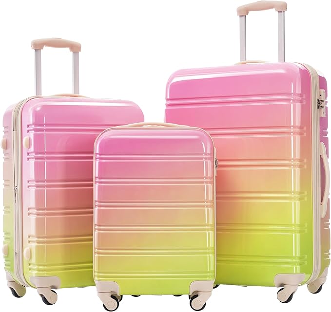 Hardshell Luggage Sets 3 Piece Gradient Color Expandable Suitcase with Spinner Wheels and TSA Lock