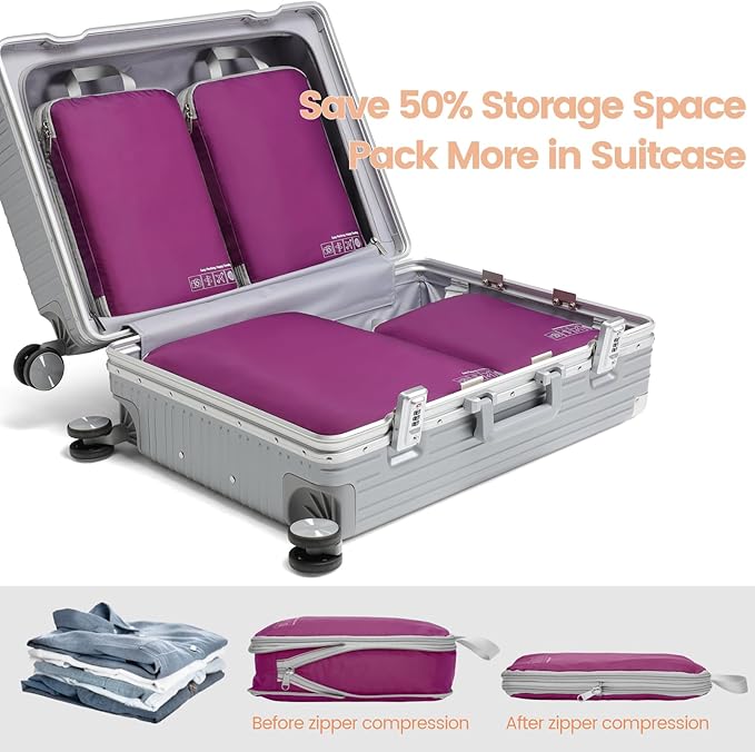 Cambond Compression Packing Cubes for Travel Women - Expandable Travel Bags Luggage Organizers Travel Essentials Compression Cubes for Travel Carry on Suitcases Organizer