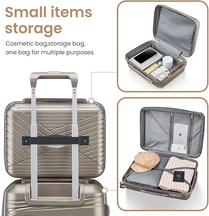 Merax Hardside Luggage Sets 4 Piece with Spinner Wheels,Lightweight Suitcase Set with TSA Lock,Travel Luggage Set with Telescoping HandleChampagne,14/20/24/28
