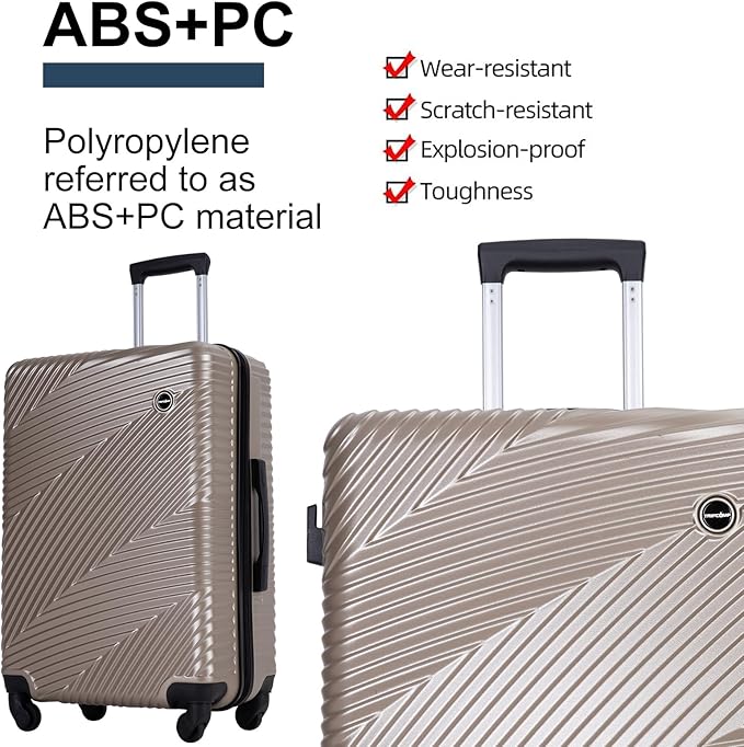Travelhouse Luggage Sets, Expandable Hardside Suitcases 24in/28in, Carry on 20in,3 Piece Set Travel Luggages Clearance with Double Spinner Wheels TSA Lock Lightweight (GOLD)