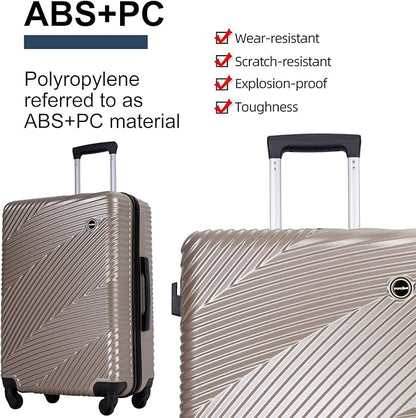 Travelhouse Luggage Sets, Expandable Hardside Suitcases 24in/28in, Carry on 20in,3 Piece Set Travel Luggages Clearance with Double Spinner Wheels TSA Lock Lightweight (GOLD)