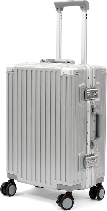 24 Inch Luggage With Spinner Wheels, Aluminum Frame Zipperless Suitcase, PC Lightweight Hard Shell with TSA Lock, Checked Medium Suitcase 24-Inch (Silver)