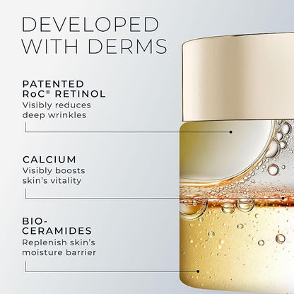 RoC Deep Wrinkle Rich Cream, Fragrance Free, Daily Anti-Aging Firming Cream For Persistent Dryness & Younger-Looking Skin For Women & Men, With Line Smoothing Eye Cream Packette, 1.7oz