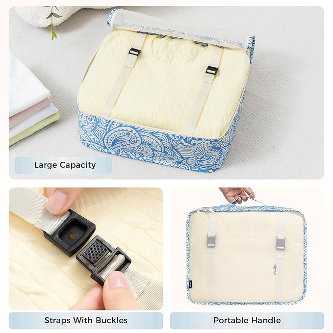 BAGAIL 8 Set Packing Cubes Luggage Packing Organizer Bags for Travel Accessories-Blue paisley
