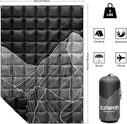 zzlamb Camping Blanket for Cold Weather,Outdoor Puffy Blanket Portable Down Alternative,Windproof Warm Cloak with Snaps,Cozy Quilt Backpacking Picnic RV Travel Plane Car Hammock Beach Climbing