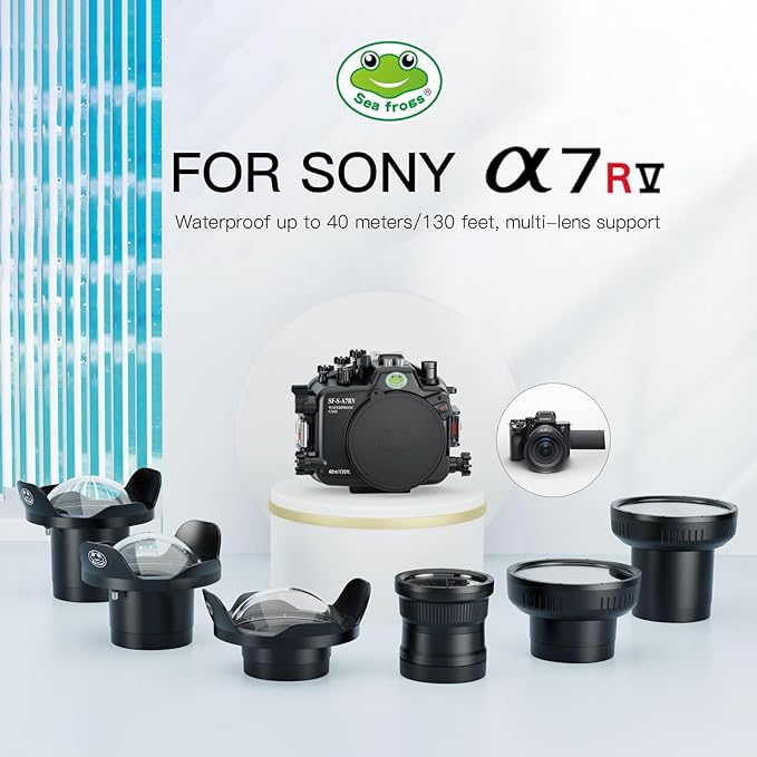 Sea frogs Underwater Camera Case Compatible with Sony A7RV for FE 24-105 F4 GOSS with Wide Angle Fisheye Lens IPX8 40m/130ft Maximum Diving Depth A7R-5 Waterproof Camera Housing for Diving A7R-V