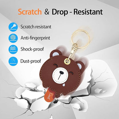 Leather Keychain Case Holder Compatible with Apple AirTag, GPS Airtag Keychain Finder Tracker with Key Ring, Anti-Scratch Protective Air Tag Cover
