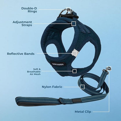 Voyager Step-in Air All Weather Mesh Harness and Reflective Dog 5 ft Leash Combo with Neoprene Handle, for Small, Medium and Large Breed Puppies by Best Pet Supplies - Set (Blue), XL