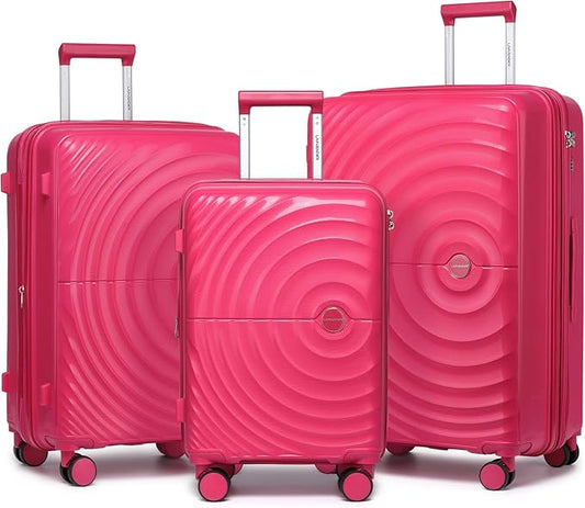 LARVENDER Luggage Sets, Suitcase Set 3 Piece Expandable Luggage PP Lightweight Large Suitcases with Wheels for Women (28/24/20inch,Rose Red)